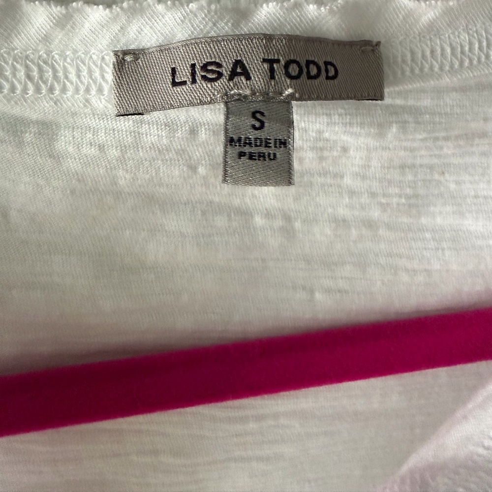 Lisa Tod the XO tee White Long-Sleeve Split neck 100% cotton Top in size Small - Picture 7 of 10